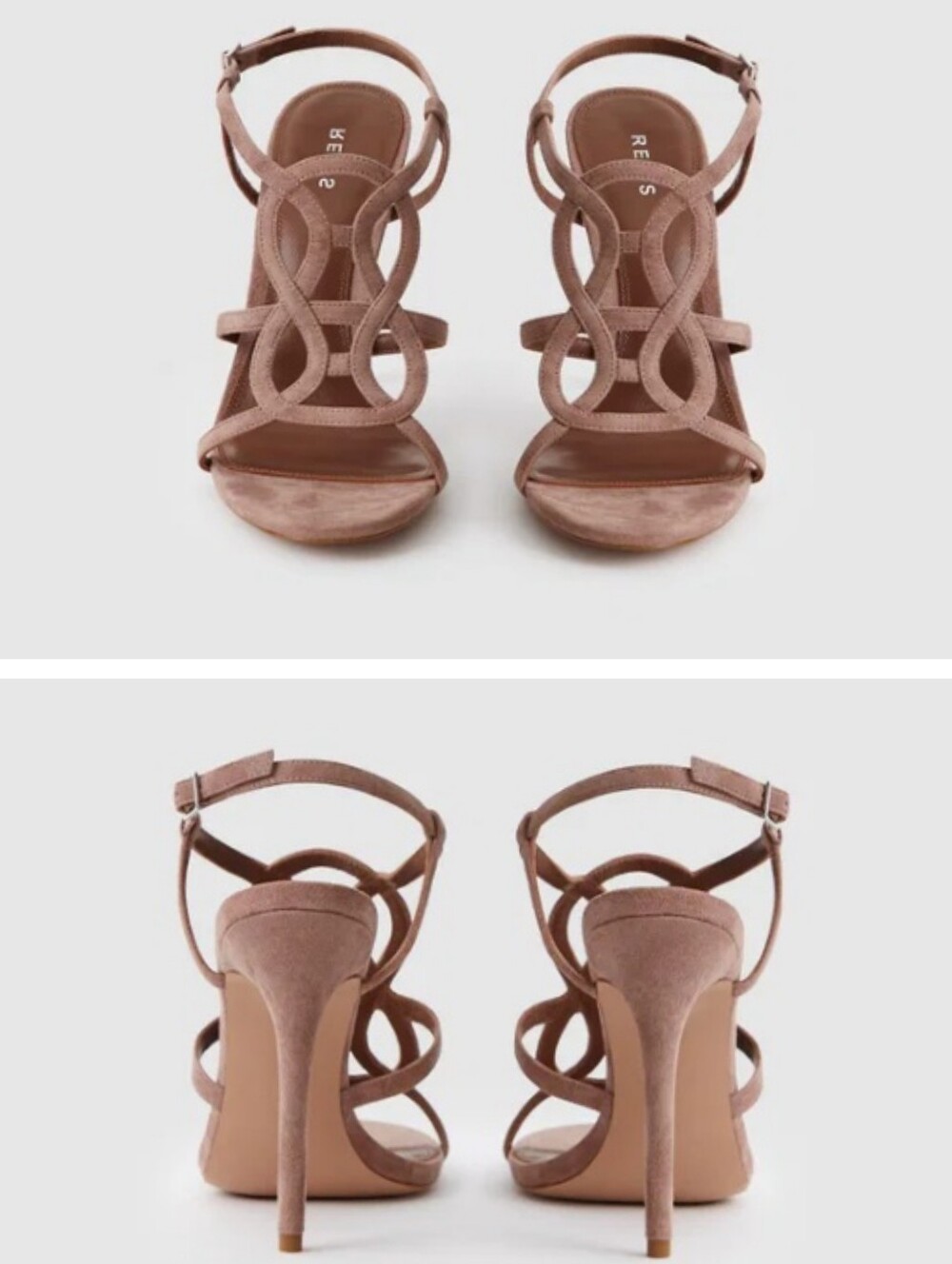Reiss Pina Taupe Suede Strappy High Heel Sandals Size 40/US 9